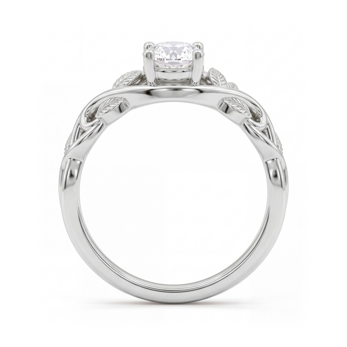 Ivy - Forlovelsesring med rund moissanite og bladranker på skuldrene