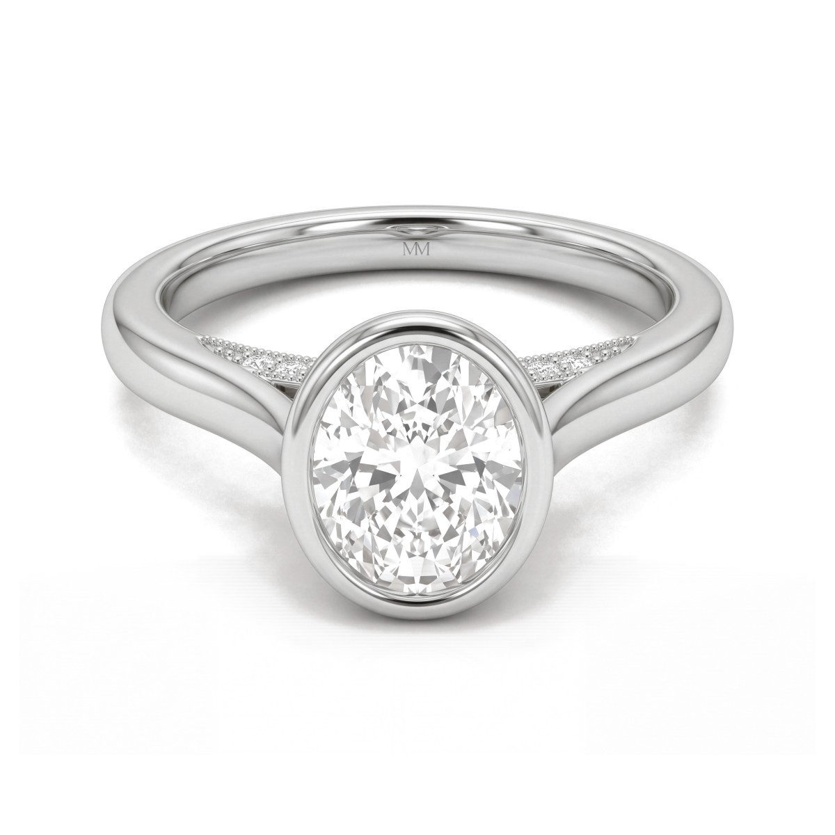 Camille - Ring med oval moissanite i kassefatning og gennembrudt galleri