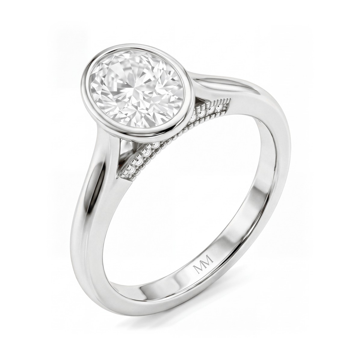 Camille - Ring med oval moissanite i kassefatning og gennembrudt galleri
