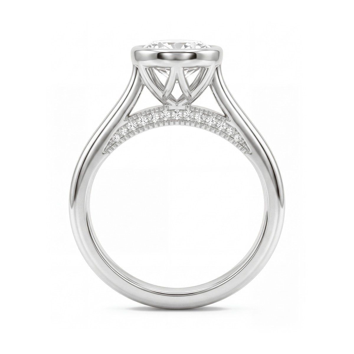 Camille - Ring med oval moissanite i kassefatning og gennembrudt galleri