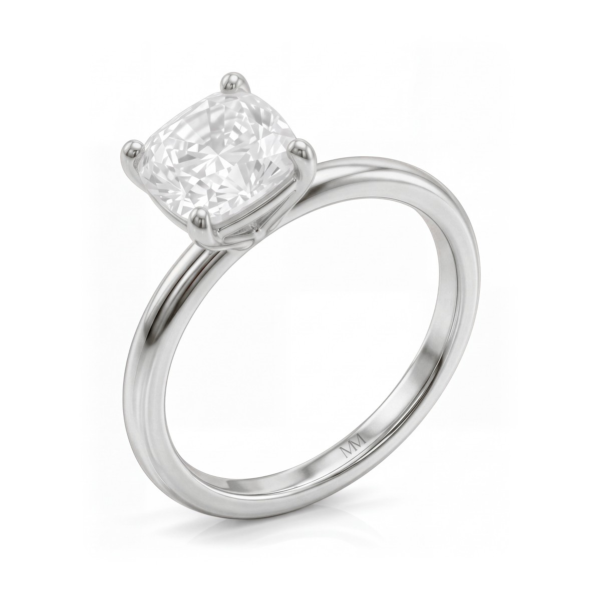 Altessa - Solitairering til forlovelse med cushionslebet moissanite og høj fatning med fire grabber