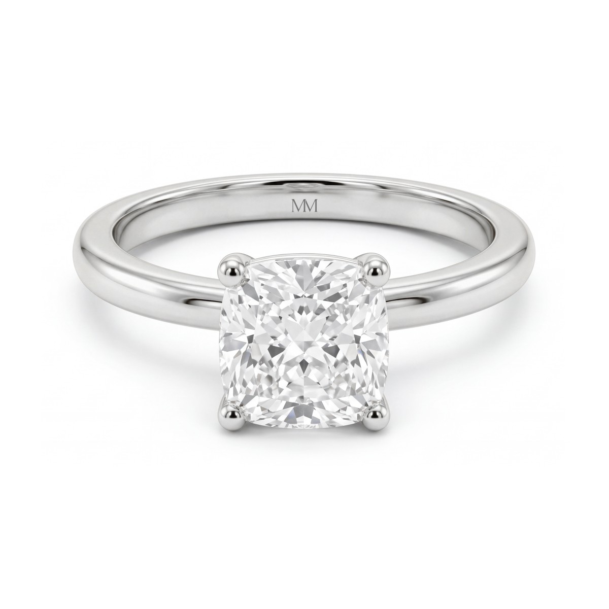 Altessa - Solitairering til forlovelse med cushionslebet moissanite og høj fatning med fire grabber