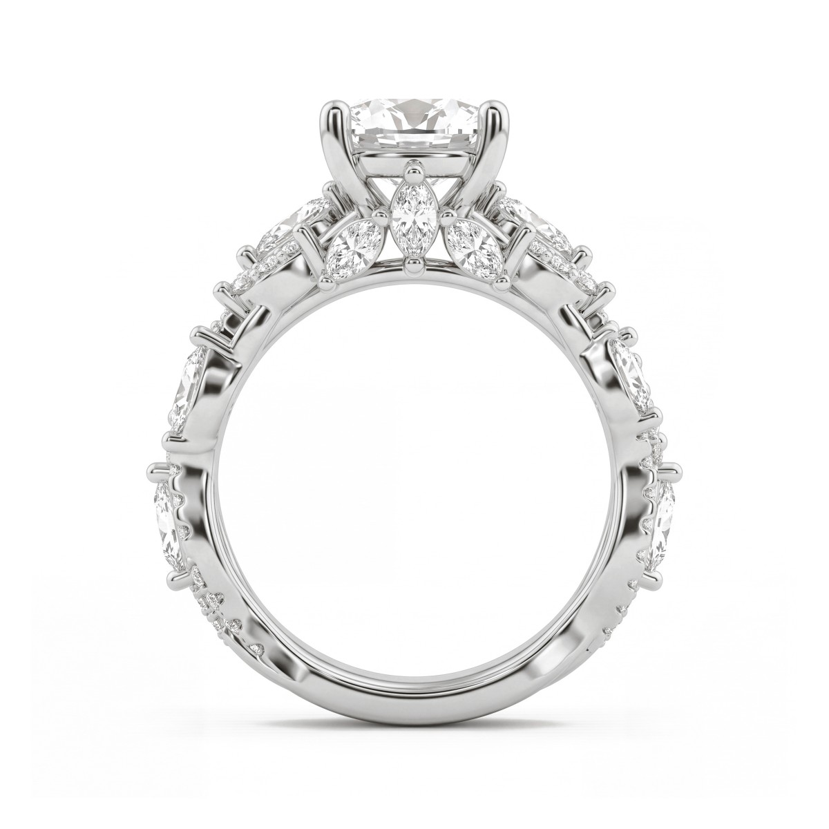 Wisteria - Ring med oval moissanite og ringskinne formet som en snoet vinranke