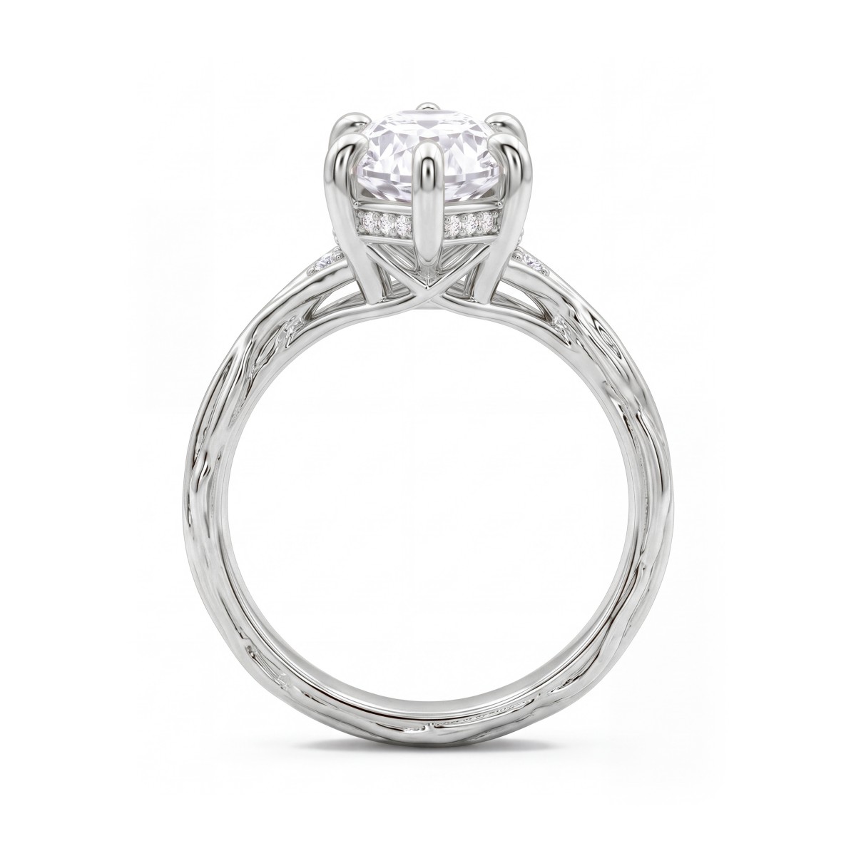 Hazel - Ring med moissanite i marquiseslibning og snoet, grenformet ringskinne