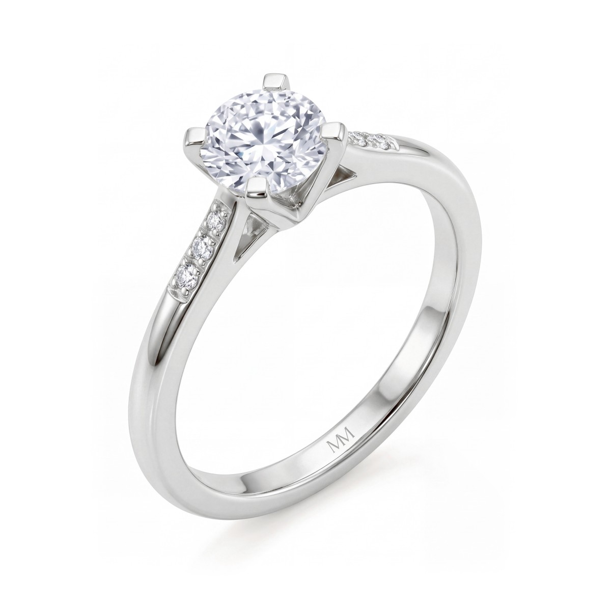Melodie - Ring med rund moissanite og graduerede sidesten