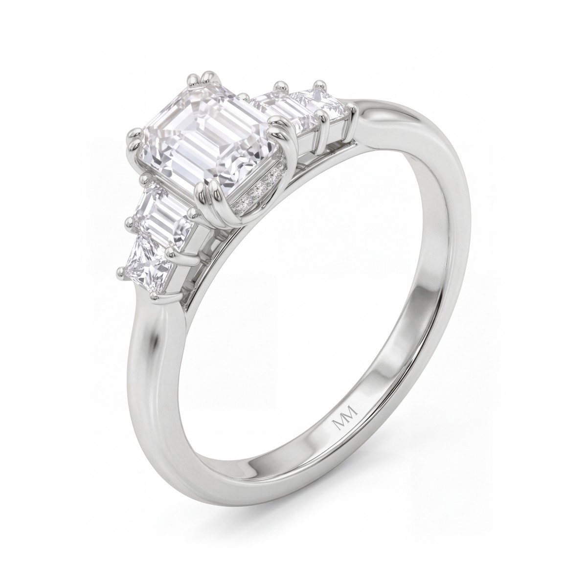 Mosaic - Femstensring med moissanite i smaragdslibning
