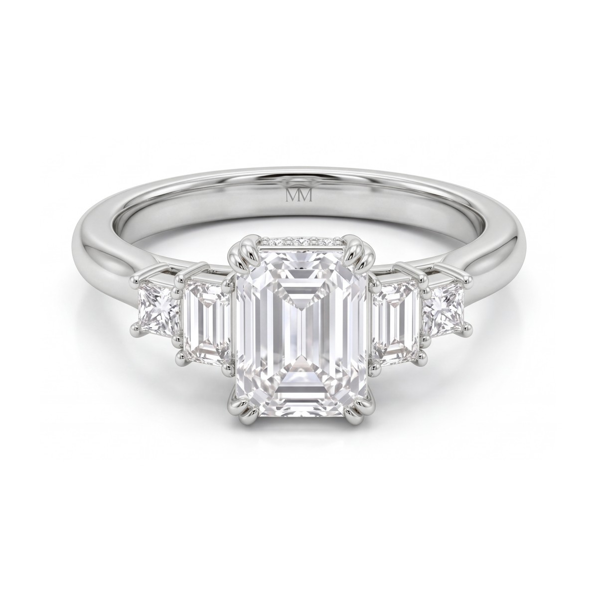 Mosaic - Femstensring med moissanite i smaragdslibning