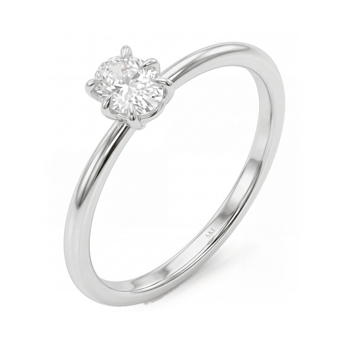 Mignon - Solitairering med oval moissanite i en sekskloet fatning