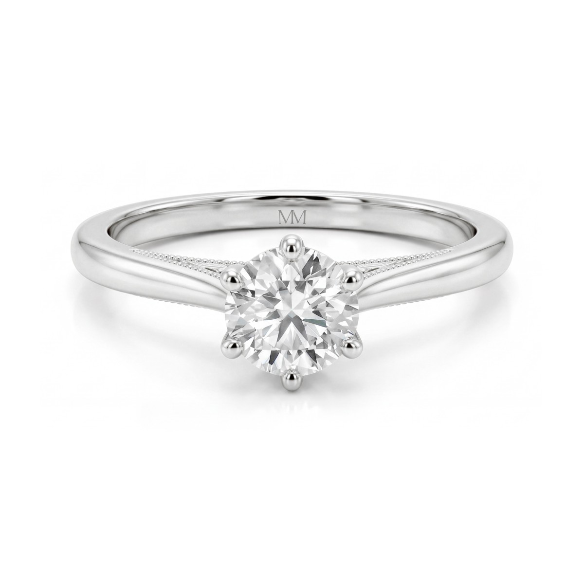 Lotella - Forlovelsesring med rund moissanite og udskåret lotusformet kurvefatning