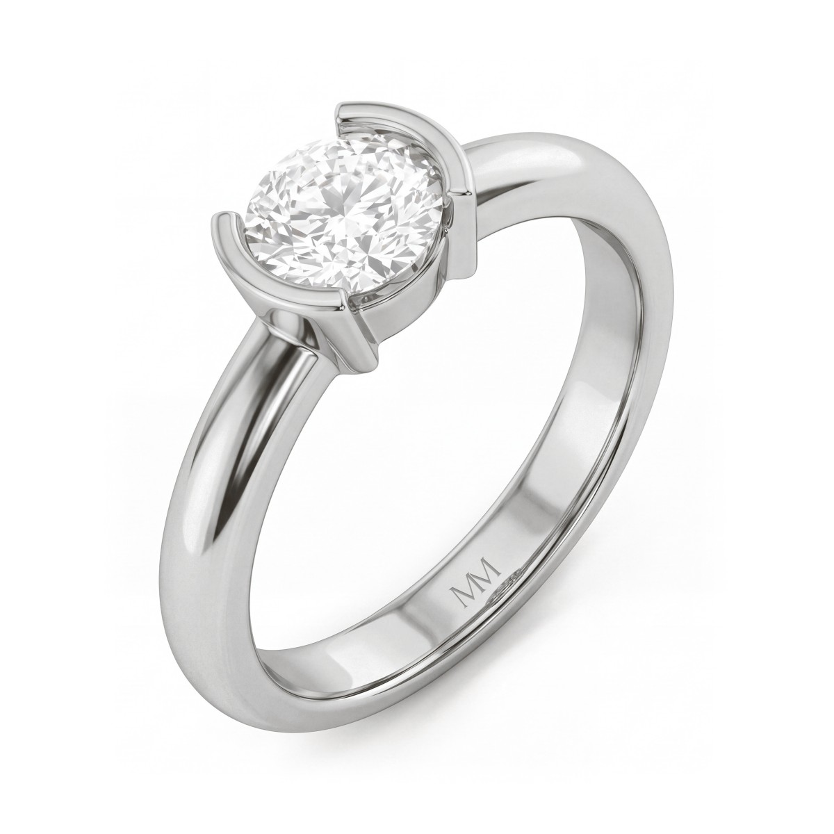 Demi - Solitairering med rund moissanite i halv kassefatning