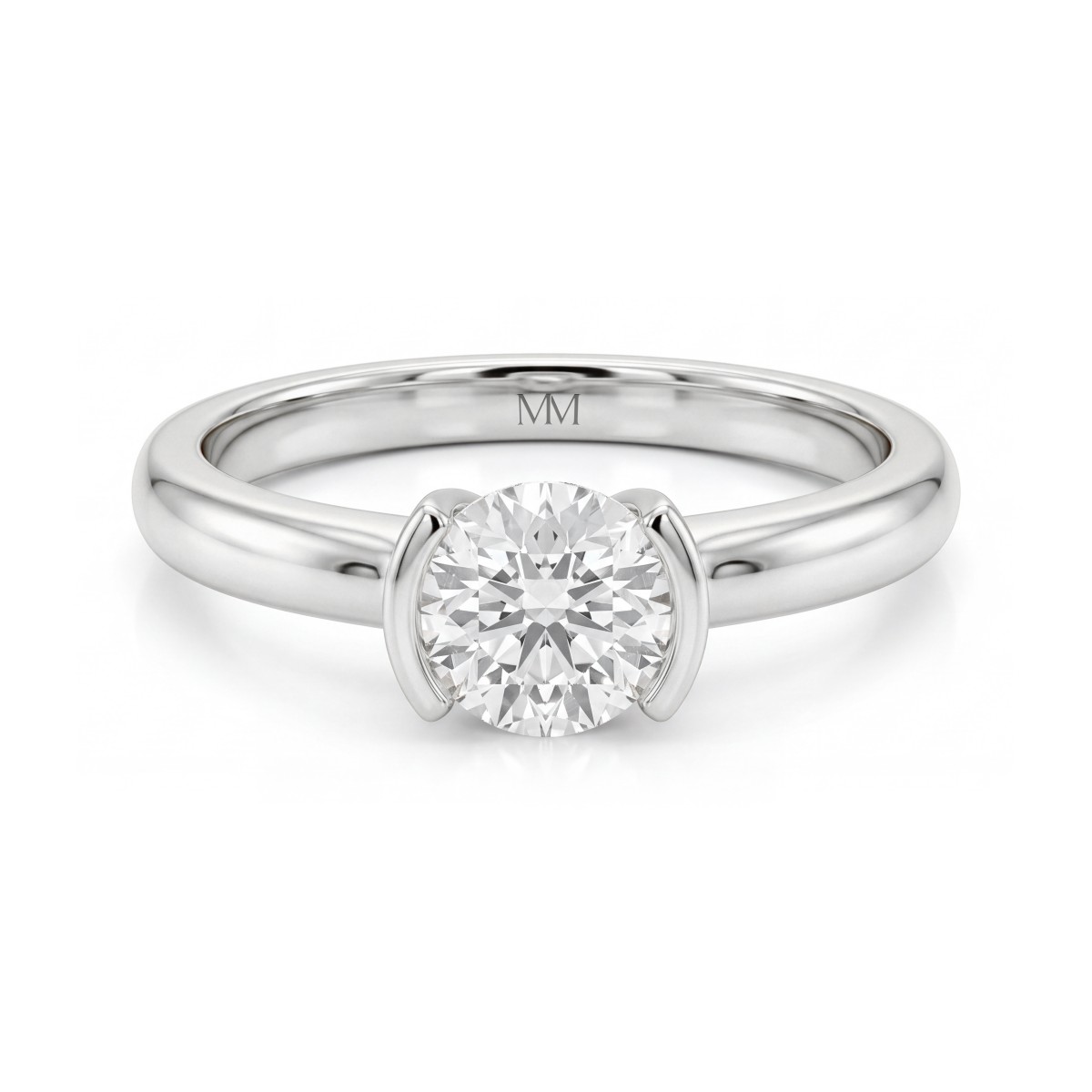 Demi - Solitairering med rund moissanite i halv kassefatning