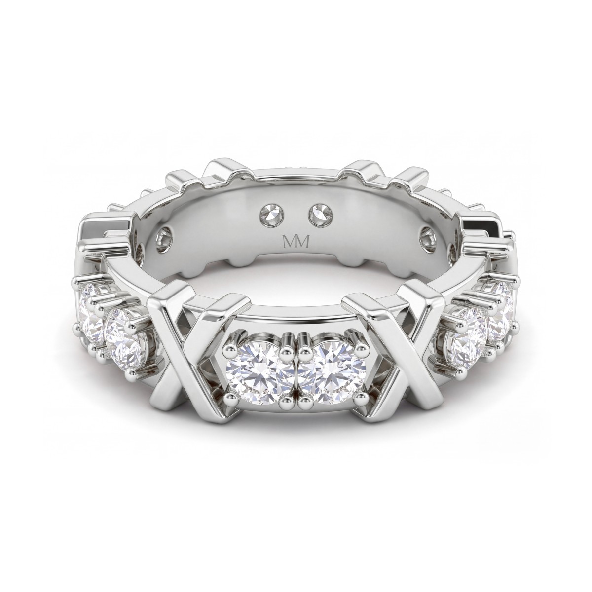 Duetta - Alliancering med rund moissanite og X-motiver