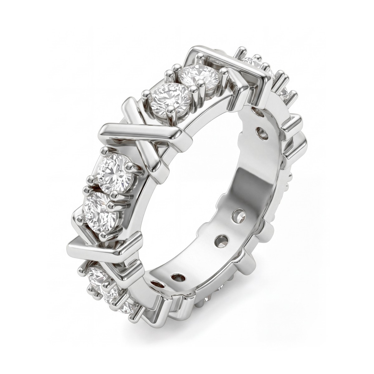 Duetta - Alliancering med rund moissanite og X-motiver