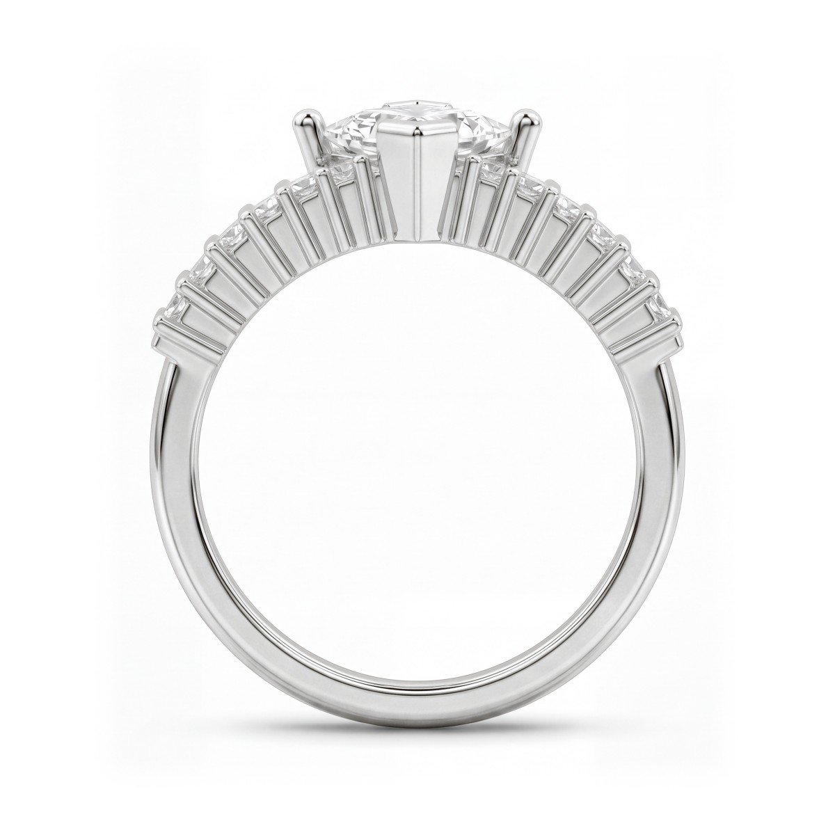 Princelle - Art deco-ring med prinsesseslebet moissanite og trappeformede ringskuldre med baguetteslebne sten