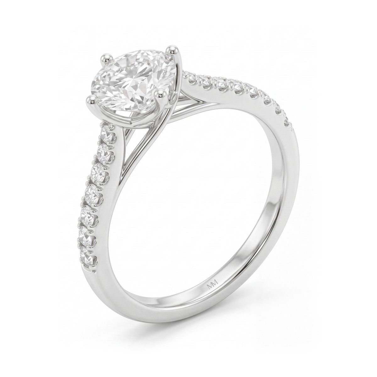 Cadence - Forlovelsesring med rund moissanite, trellisfatning og gradueret pavé