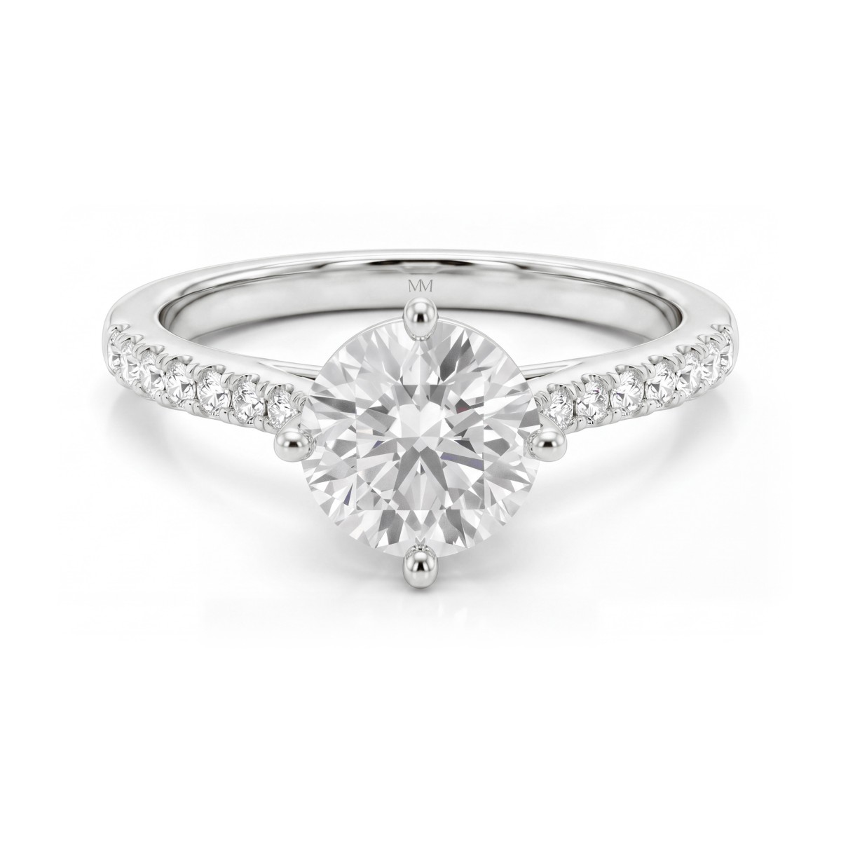 Cadence - Forlovelsesring med rund moissanite, trellisfatning og gradueret pavé