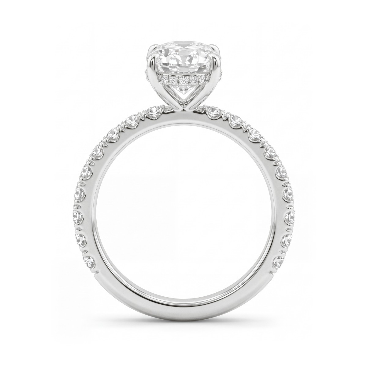 Moonveil - Forlovelsesring med oval moissanite, skjult halo og pavéringskinne