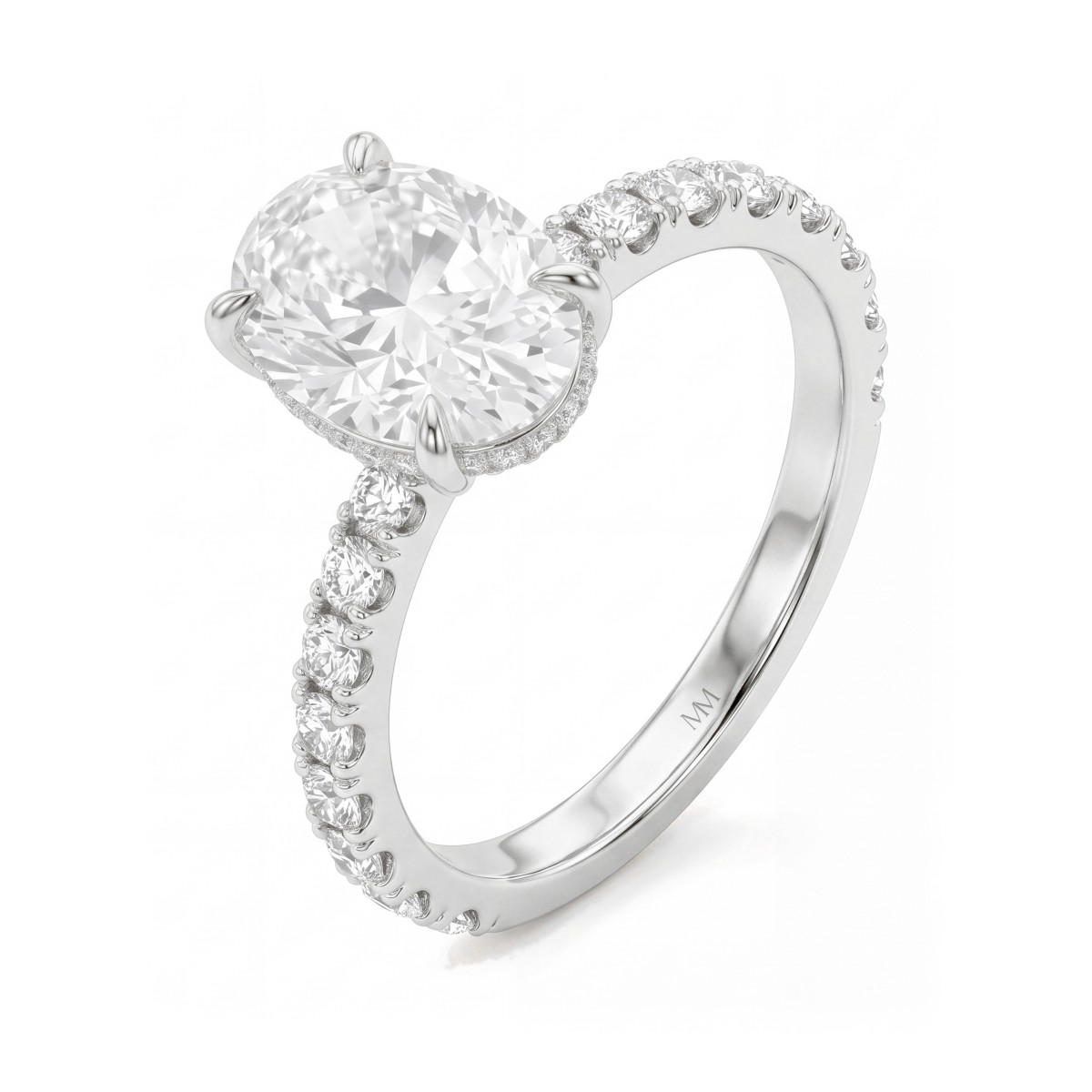 Moonveil - Forlovelsesring med oval moissanite, skjult halo og pavéringskinne