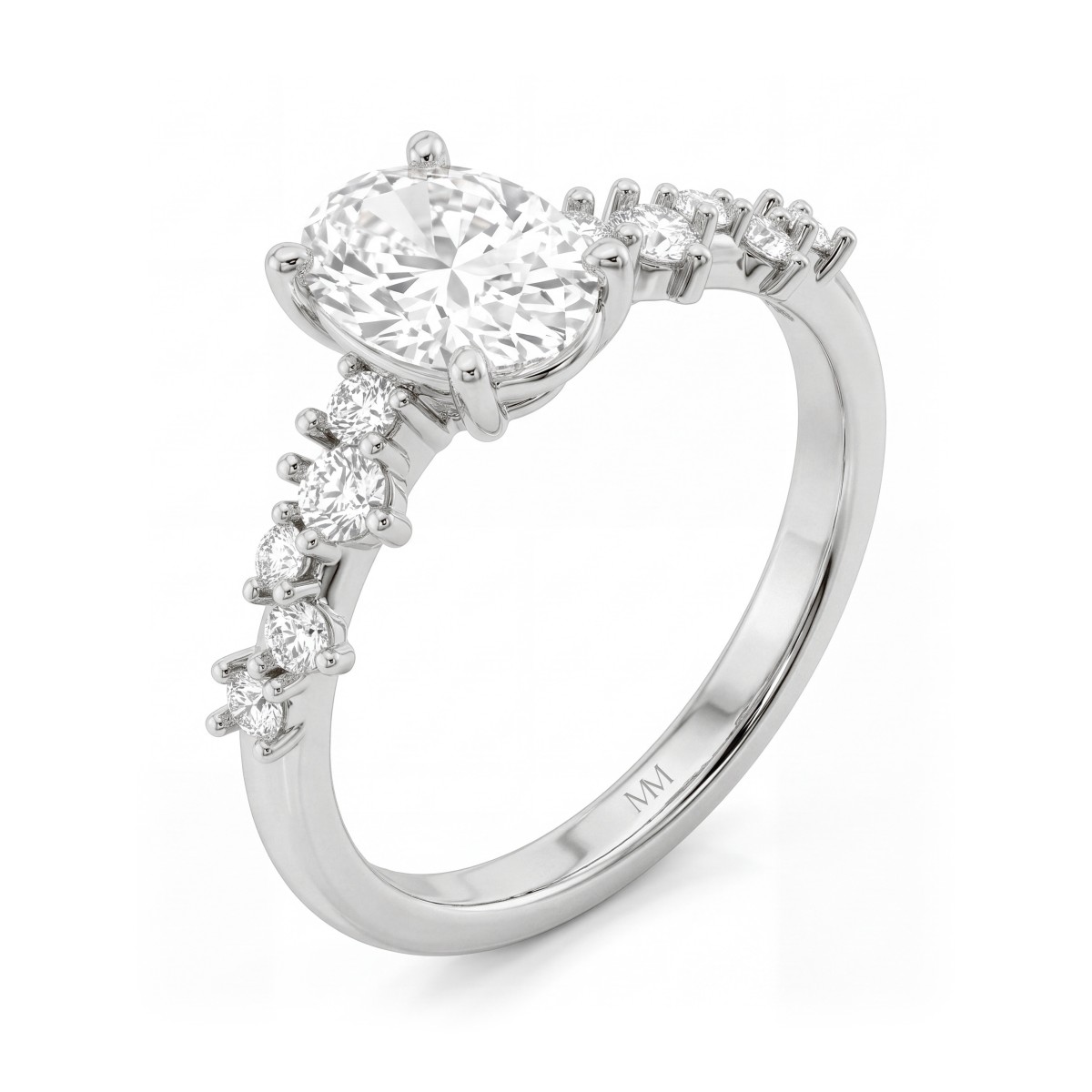 Constella - Forlovelsesring med oval moissanite og spredte sidesten