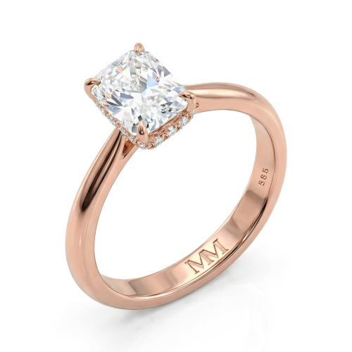 Luminara - Solitairering til forlovelse med radiantslebet moissanite og skjult halo