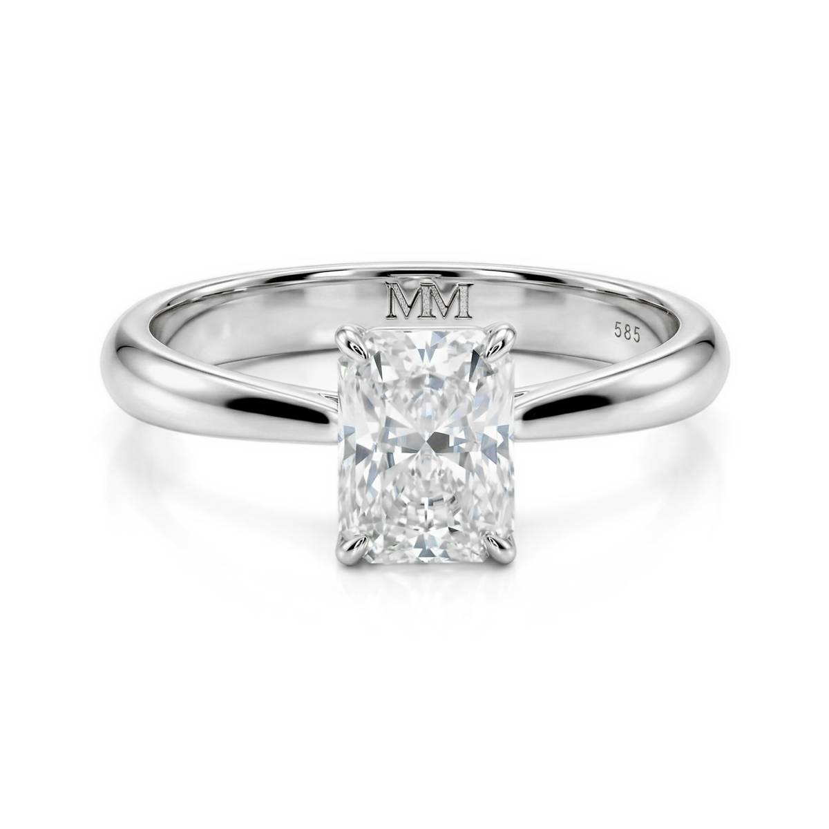 Luminara - Solitairering til forlovelse med radiantslebet moissanite og skjult halo