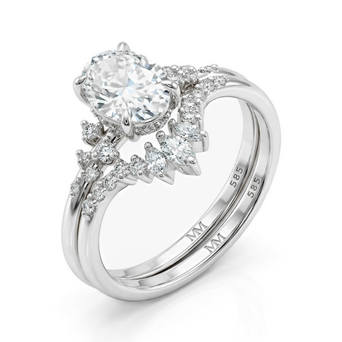 Ethereal Elegance Set - Ovaline & Serenella moissanite-brudesæt med marquiseslebne accentsten