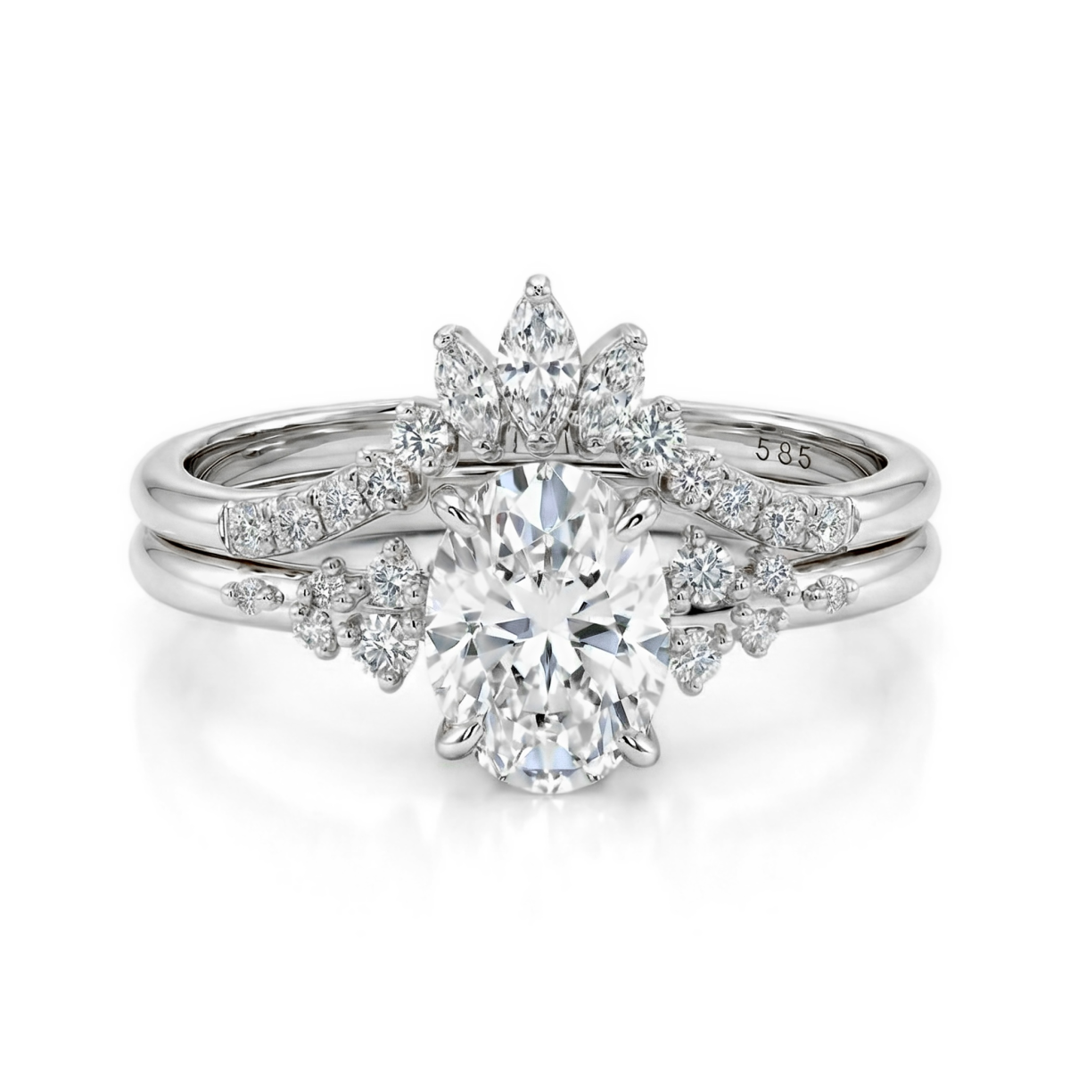 Ethereal Elegance Set - Ovaline & Serenella moissanite-brudesæt med marquiseslebne accentsten