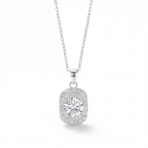 Memento - Brillantslebet moissanitevedhæng i pavéhalodesign