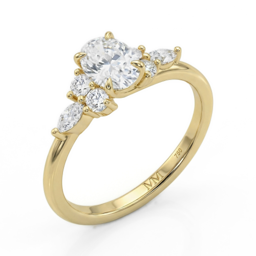 Olivette - Forlovelsesring med ovalsleben moissanite og marquiseslebne sidesten