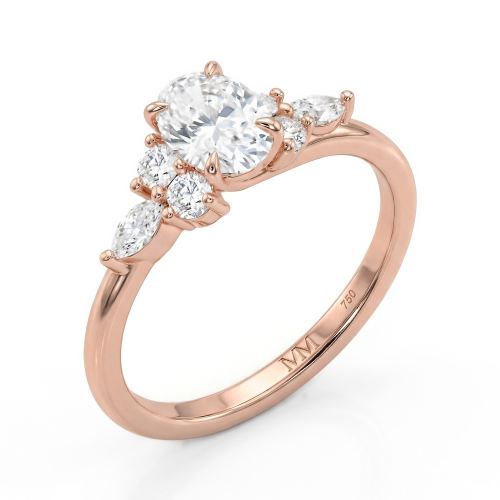 Olivette - Forlovelsesring med ovalsleben moissanite og marquiseslebne sidesten