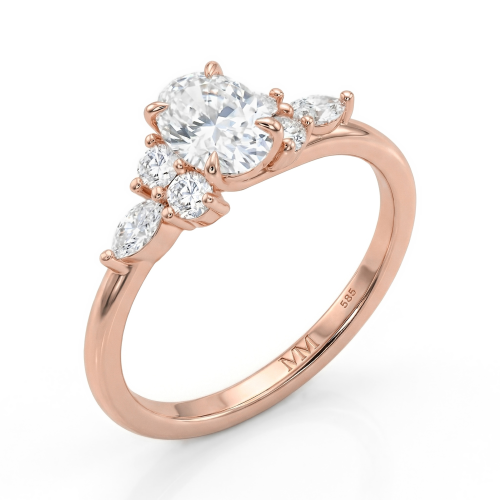 Olivette - Forlovelsesring med ovalsleben moissanite og marquiseslebne sidesten