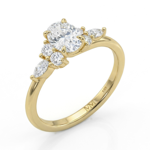 Olivette - Forlovelsesring med ovalsleben moissanite og marquiseslebne sidesten