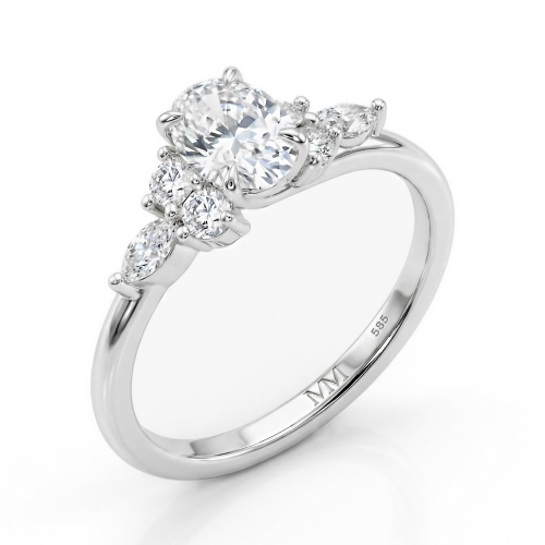 Olivette - Forlovelsesring med ovalsleben moissanite og marquiseslebne sidesten
