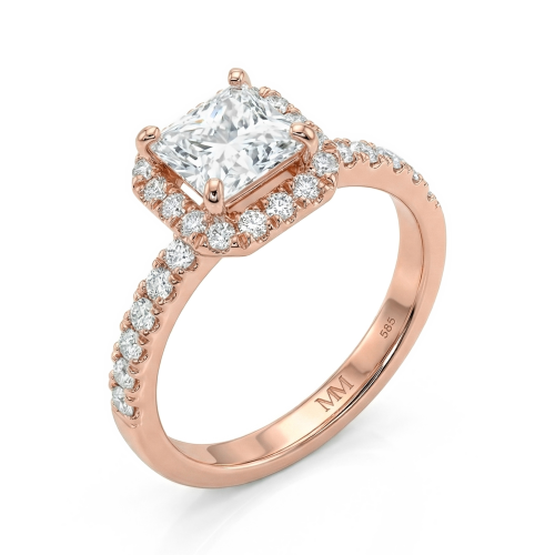 Regalia - Ring med moissanite i prinsesseslibning, halo og pavéringskinne