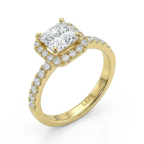 Regalia - Ring med moissanite i prinsesseslibning, halo og pavéringskinne
