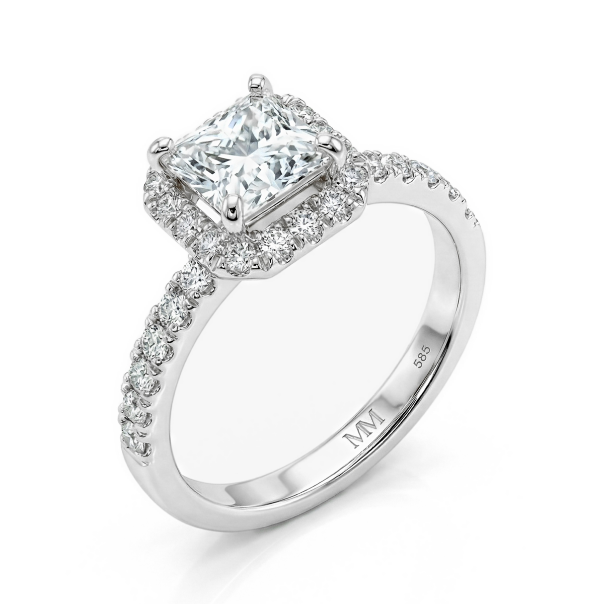 Regalia - Ring med moissanite i prinsesseslibning, halo og pavéringskinne