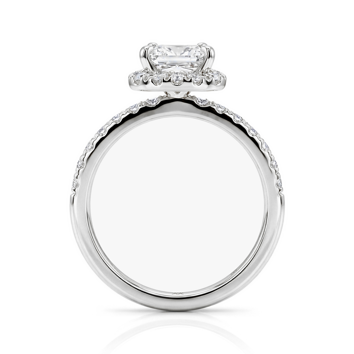 Regalia - Ring med moissanite i prinsesseslibning, halo og pavéringskinne