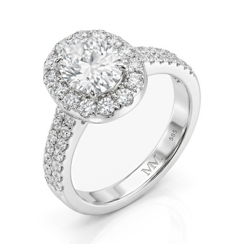 Ovalea - Ring med moissanite i oval slibning og halopavédesign