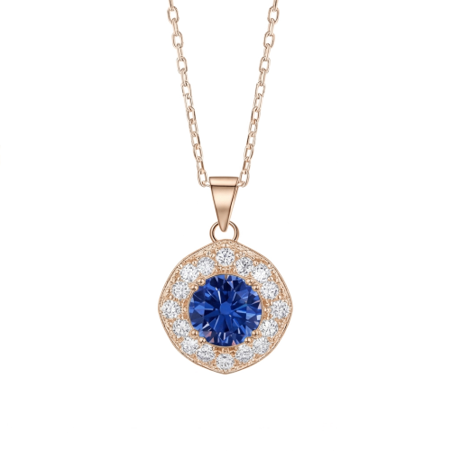 Purelle - Halovedhæng med kongeblå moissanite og ledkæde