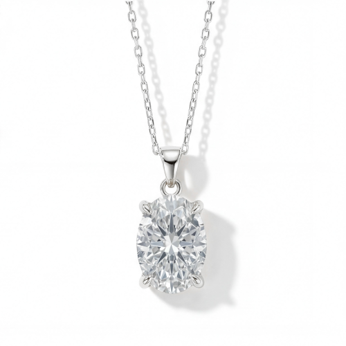 Ovaluxe - Ovalt vedhæng med moissanite og elegant design med fire grabber