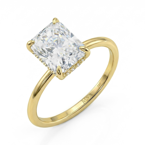 Mirabelle - Solitairering med radiantsleben moissanite, kurvefatning og skjult halo