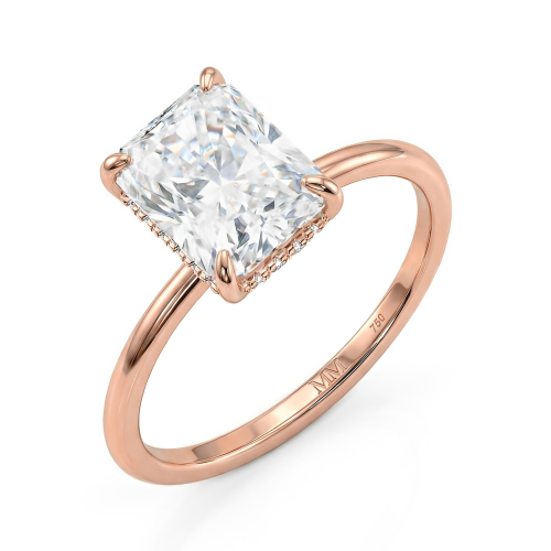 Mirabelle - Solitairering med radiantsleben moissanite, kurvefatning og skjult halo