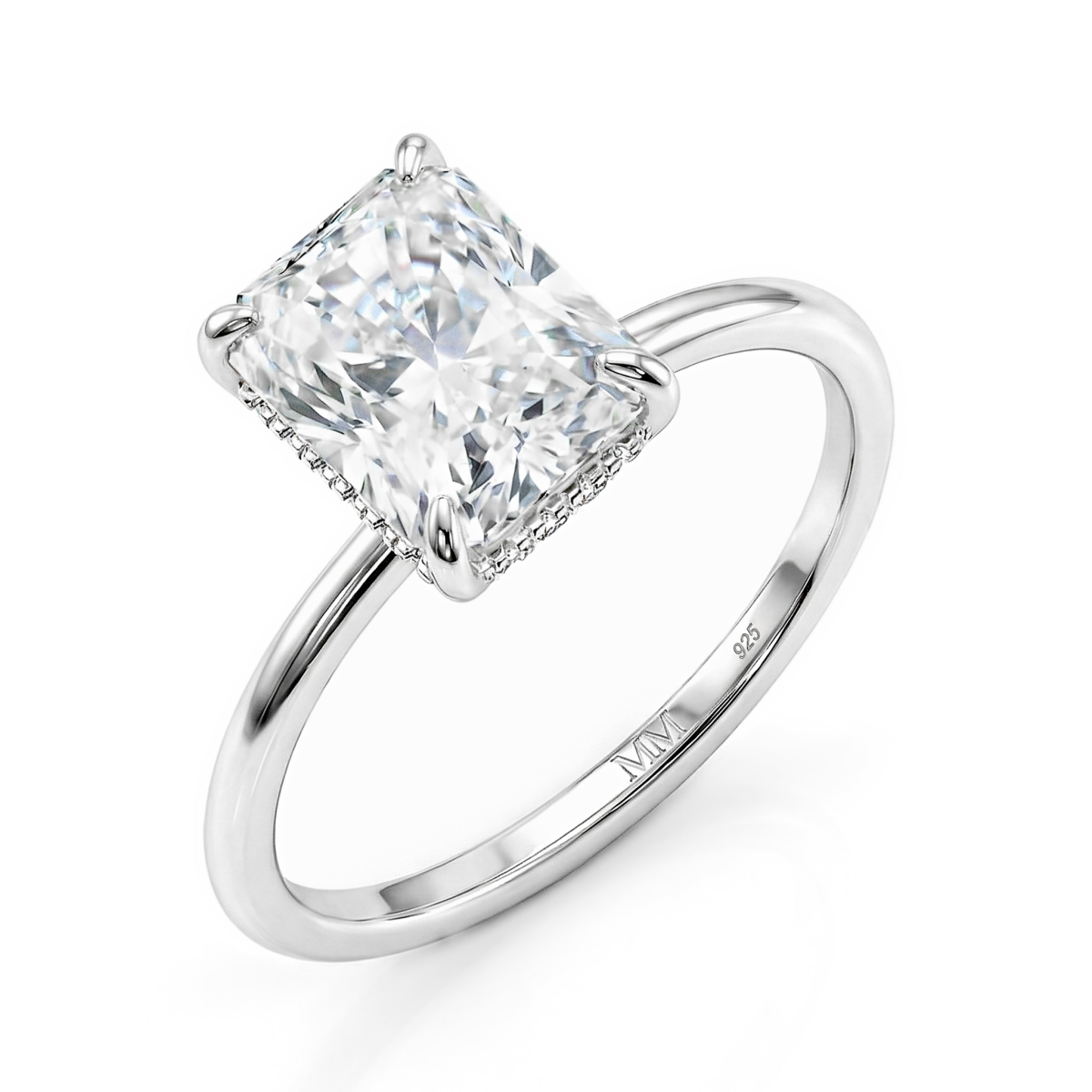 Mirabelle - Solitairering med radiantsleben moissanite, kurvefatning og skjult halo