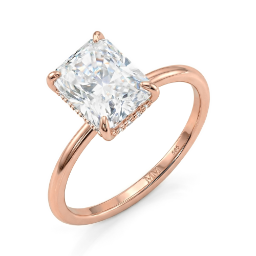 Mirabelle - Solitairering med radiantsleben moissanite, kurvefatning og skjult halo