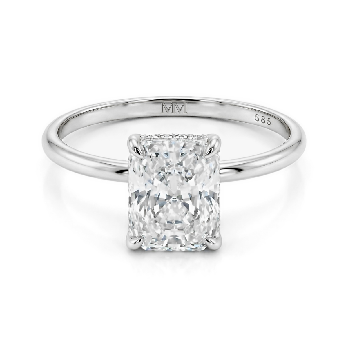 Mirabelle - Solitairering med radiantsleben moissanite, kurvefatning og skjult halo