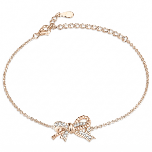 Ribbonique - Tofarvet moissanite-armbånd med dekorativ sløjfe og pavéfattede accentsten