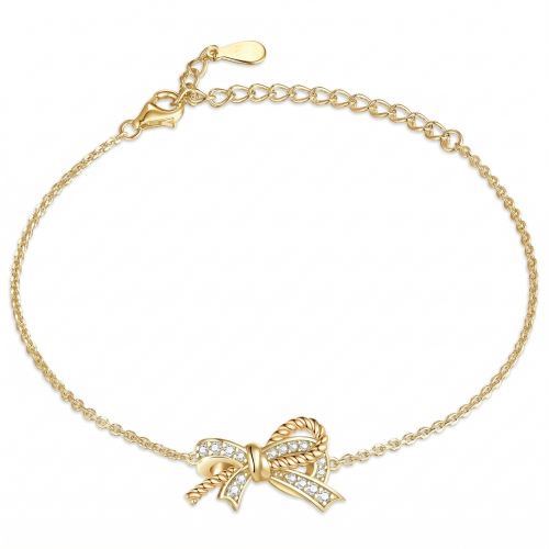 Ribbonique - Tofarvet moissanite-armbånd med dekorativ sløjfe og pavéfattede accentsten