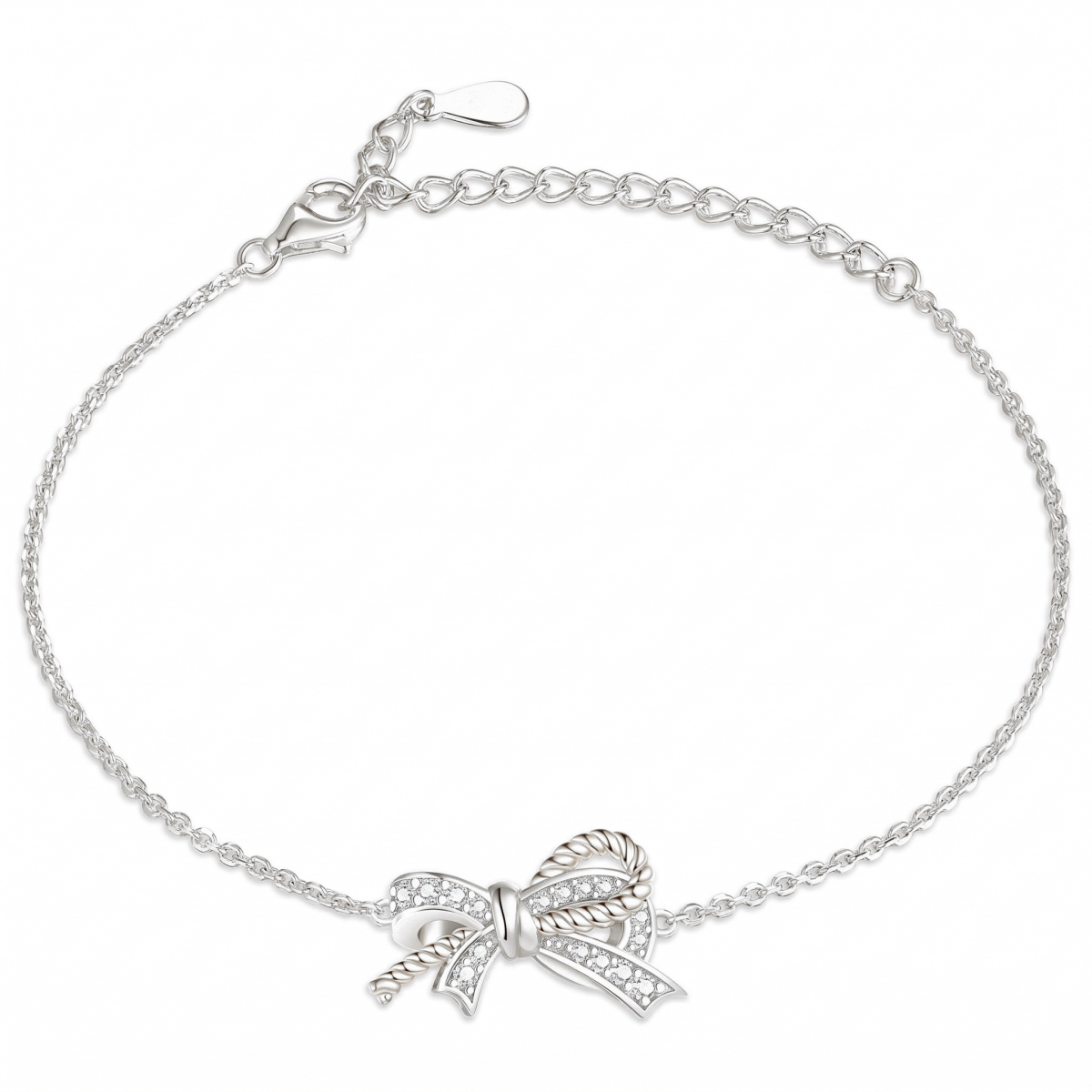 Ribbonique - Tofarvet moissanite-armbånd med dekorativ sløjfe og pavéfattede accentsten
