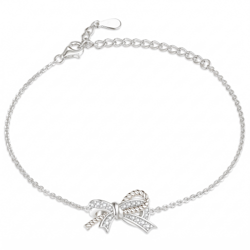 Ribbonique - Tofarvet moissanite-armbånd med dekorativ sløjfe og pavéfattede accentsten
