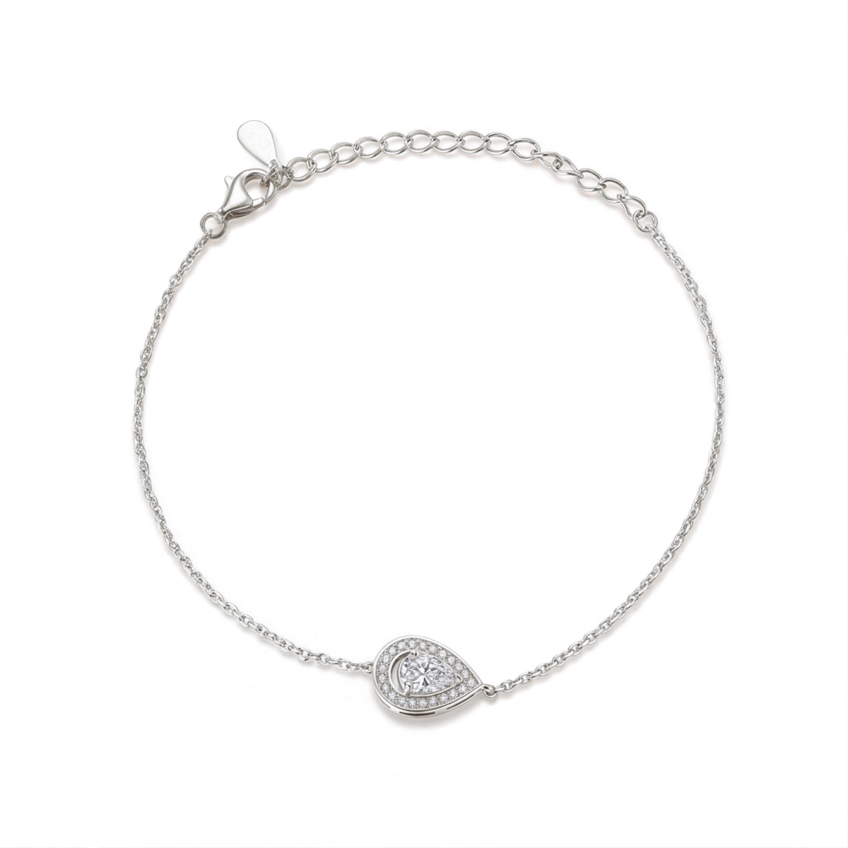 Peraise - Armbånd med moissanite i dråbeformet slibning, halo og ledkæde
